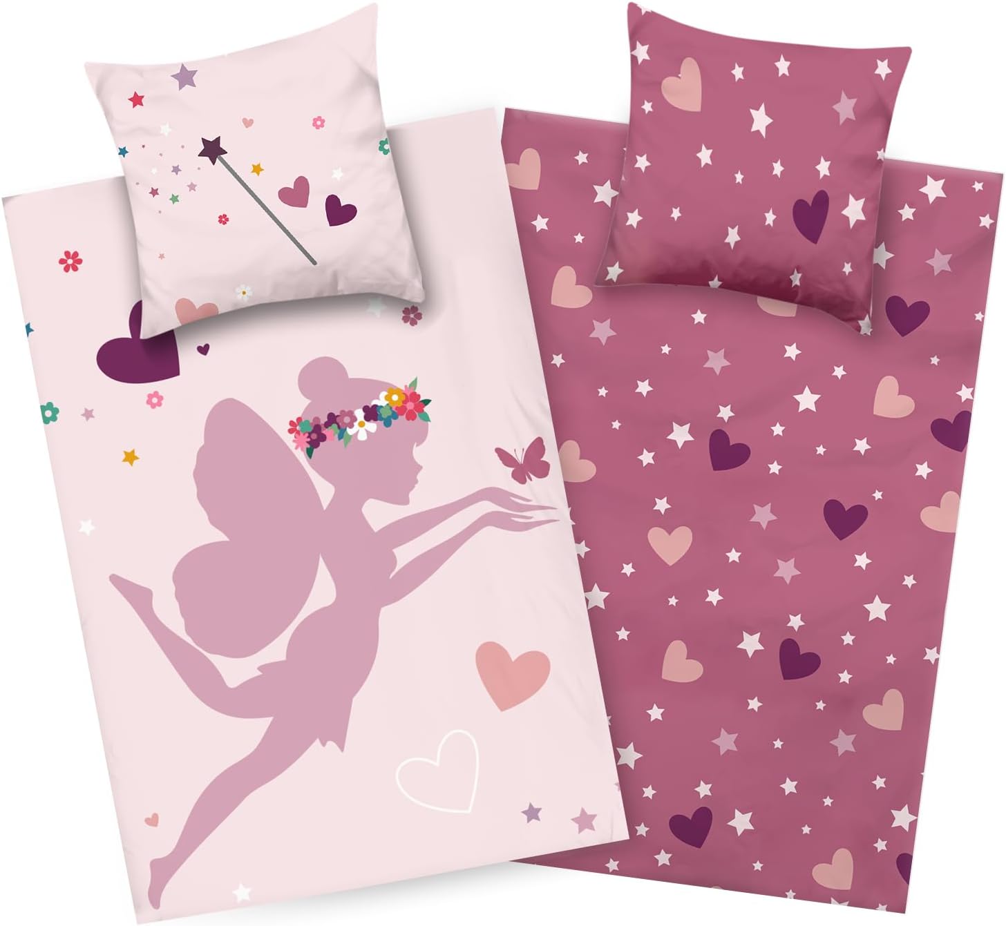 Biber Bettwäsche Fee 135x200 | 80x80 cm - pink - 100 % Baumwolle